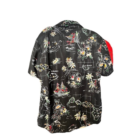 Stitch Hawaiian Aloha Shirt Black XL Tropical Island Map Floral Print - Picture 1 of 7